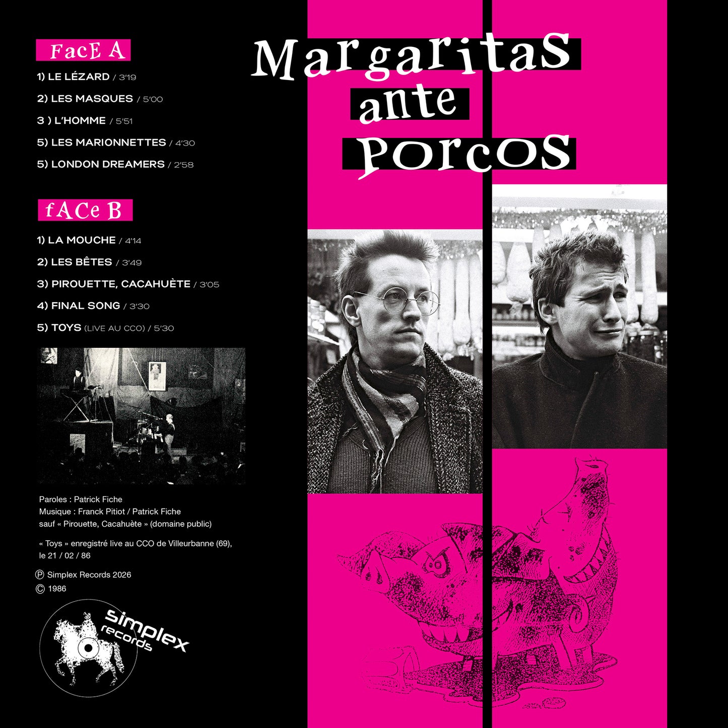 -ALBUM 33 TOURS MARGARITAS ANTE PORCOS "RESTEZ SUR LE QUI-VIVE" (vinyle translucide rose)